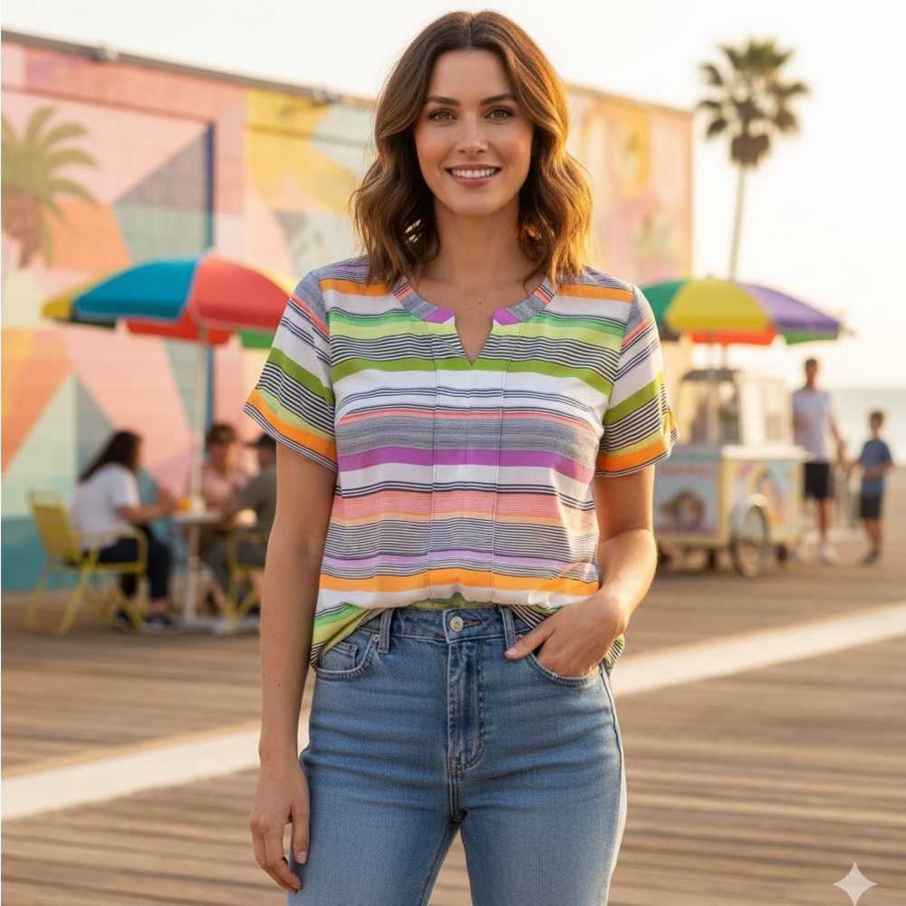 Worthington Women’s Colorful Striped Women's Top Size 3‎